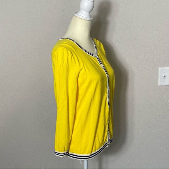 NWOT Talbots Yellow Cotton Button Front Cardigan W/ Nautical Trim Women's Size L - Picture 11 of 16